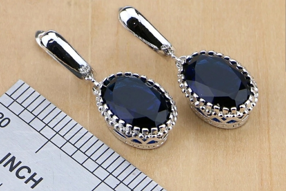 925 sterling silver blue set size 7 - Picture 3 of 5